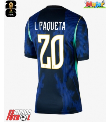 Brasil Lucas Paqueta #20 Segunda Equipación Mujer Mundial 2026 Manga Corta